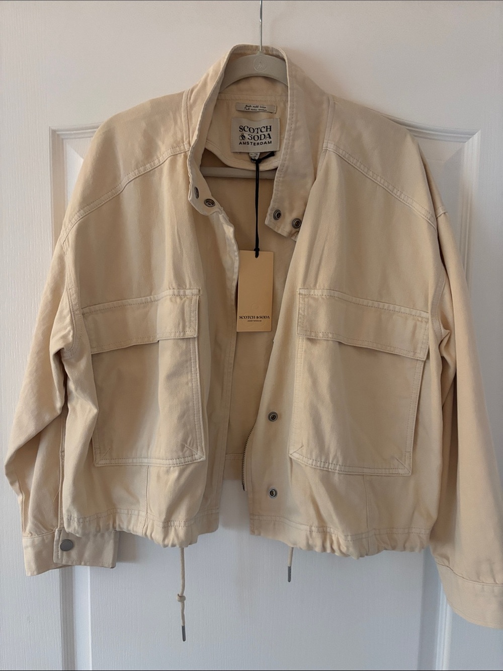 NWT Scotch & Soda Women’s Cream Funnel Neck Utility Drawstring Hem Jacket SZ XL